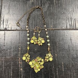 Betsey Johnson Lime Green and Light Amber Pendant Necklace and earrings
